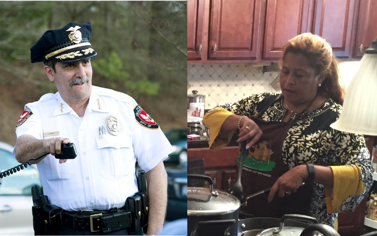 The chief and Becky in their natural habitats.